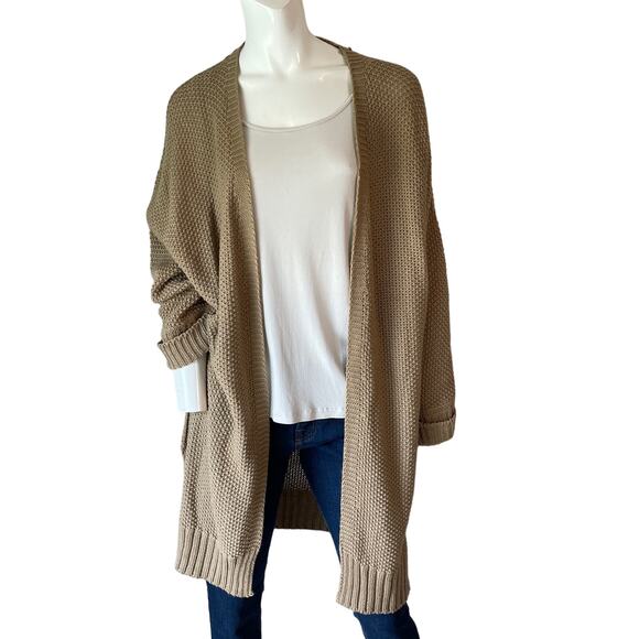 Ninexis Sweaters - NINEXIS Tan Beige Chunky Knit Open Front Longline Cardigan Sweater Womens M